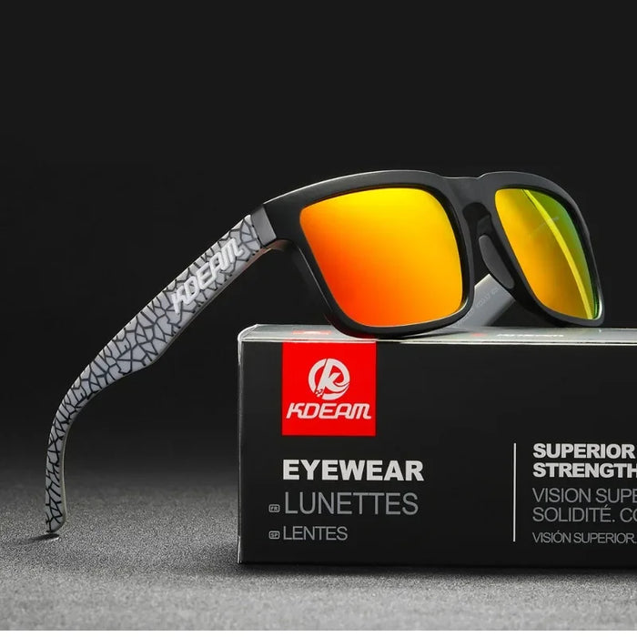 KDEAM square polarized sunglasses, mirror red lenses (C5)