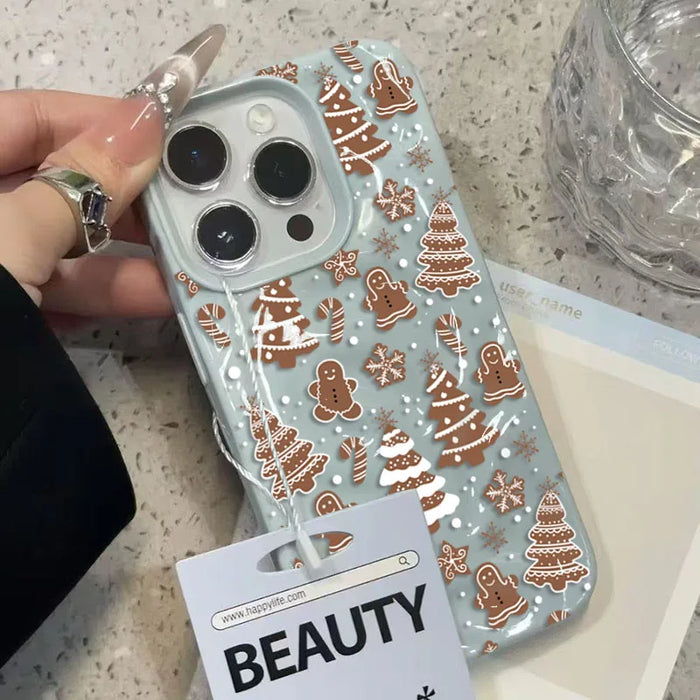 White Christmas Tree Snowflake Pattern Phone Case for iPhone 18 17 16 15 14 13 12 11 Pro Max Plus Shockproof Folds Texture Cover