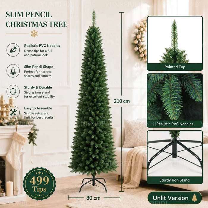 Pencil Artificial Christmas Tree PVC Material Encryption Christmas Tree 120CM to 210CM Family Christmas Party Arrange Decoration