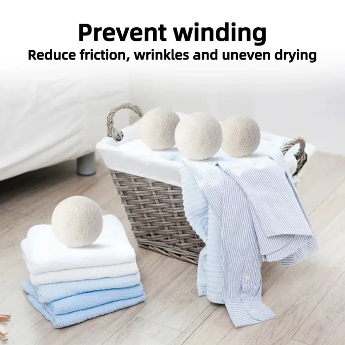 "6pcs Eco-Friendly Wool Dryer Balls - Natural Fabric Softener, Reduce Static & Shorten Drying Time- Chemical-Free"
