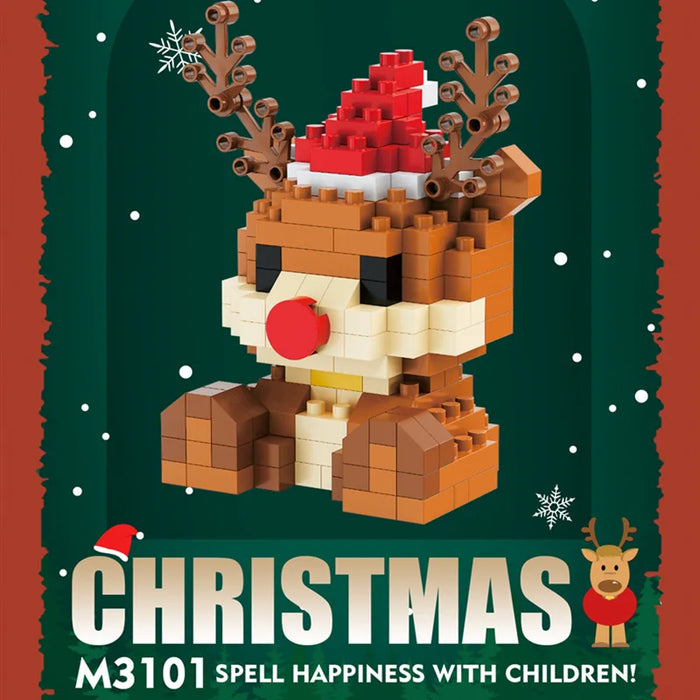 Reindeer in a Santa hat micro block figure