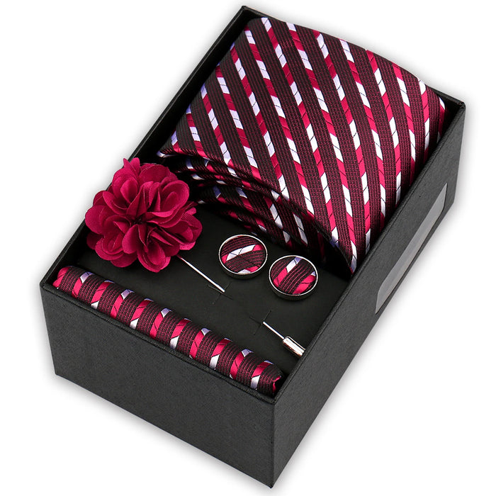 Men's tie gift set, style BBJ-39: tie, pocket square, cufflinks and pins in a gift box