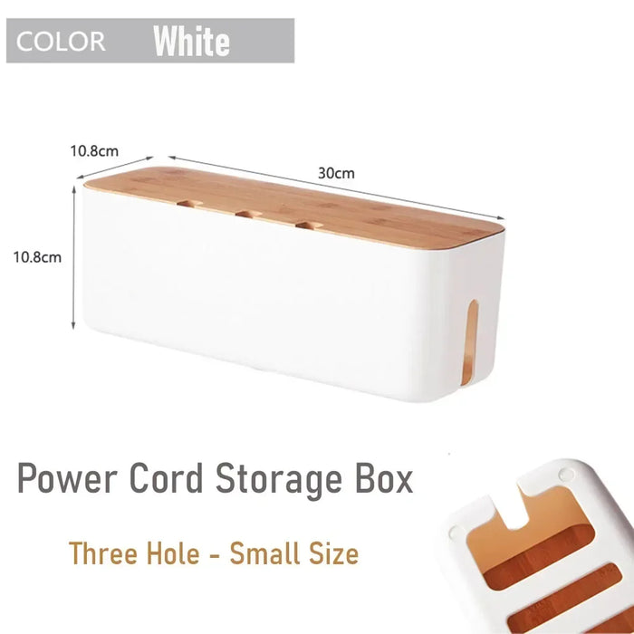 Cable Management Box, Bamboo Cover Wire Junction Board Storage Box, Hide Wires & Power Strips, Desk Computer Cable Organizer Box