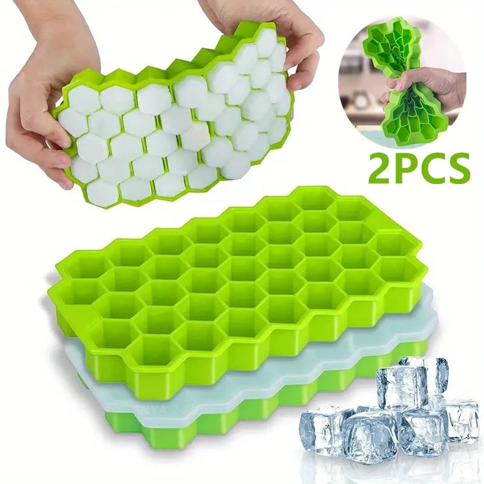 Large-capacity Silicone Ice Trays Mold Reusable Honeycomb Ice Cube Maker Food Grade Ice Maker with Lids Popsicle Mould Ice Mold