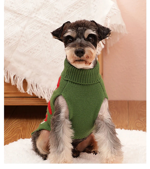 Puppy Knit New Year Dog Turtleneck Winter Clothes Pullover Green Sweatshirts Ugly Knitted Christmas Cat Sweater for Small Dogs