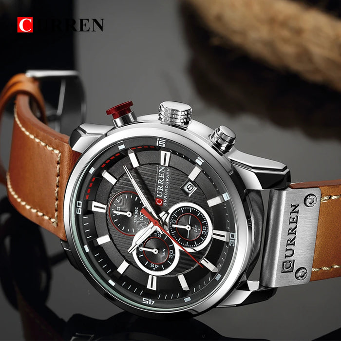 CURREN 8291 Mens Quartz Chronograph Watch Casual Leather Military Sport Fashion Gentleman Wristwatch