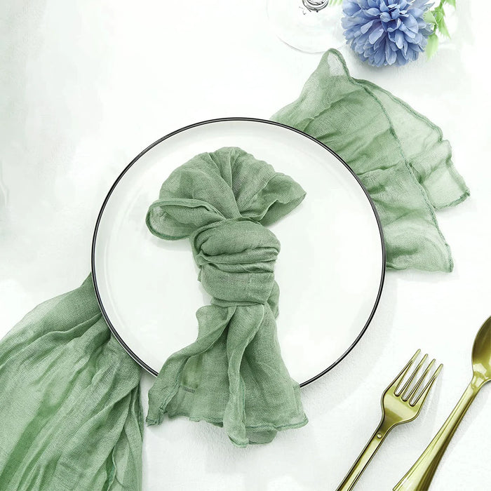 Sage gauze square on a dinner plate