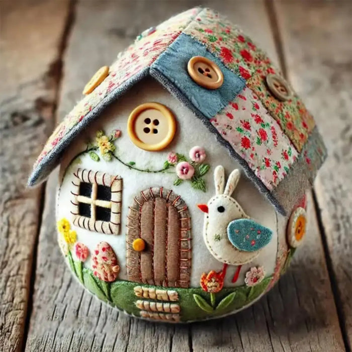 Patchwork Egg House Kit Easter Decor Basket Filler DIY Patchwork Felt Egg House Craft Kit Embroidered Felt Easter Egg Package