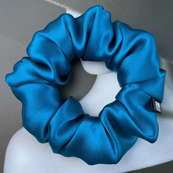 Mulberry silk scrunchie, Peacock Blue