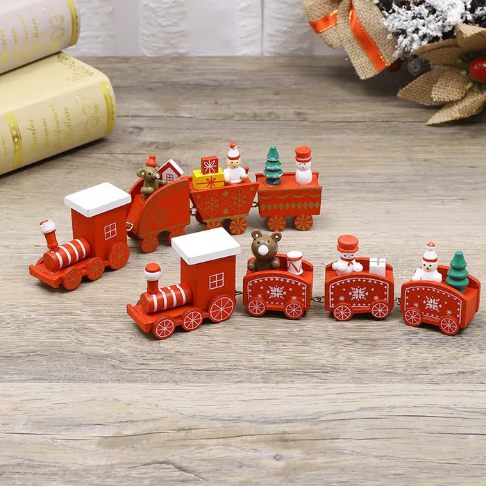 Christmas Decorations Wooden Four Section Small Train Festival Children's Gifts Toy