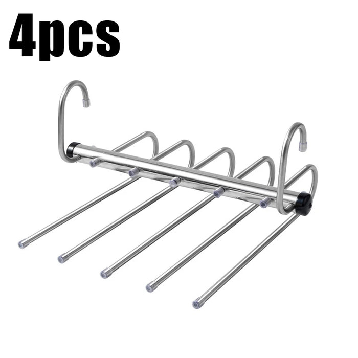 Stainless Steel Folding Pants Hanger – Multi-Layer Magic Clips & Retractable Space-Saving Organizer