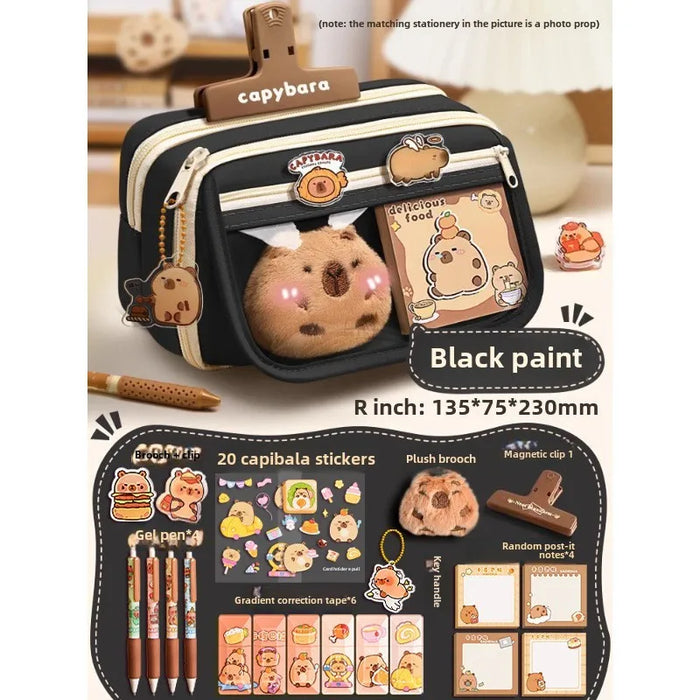 Capybara 9-layer large capacity pencil case, large capacity pencil case flip cover stationery pencil case stationery storage bag