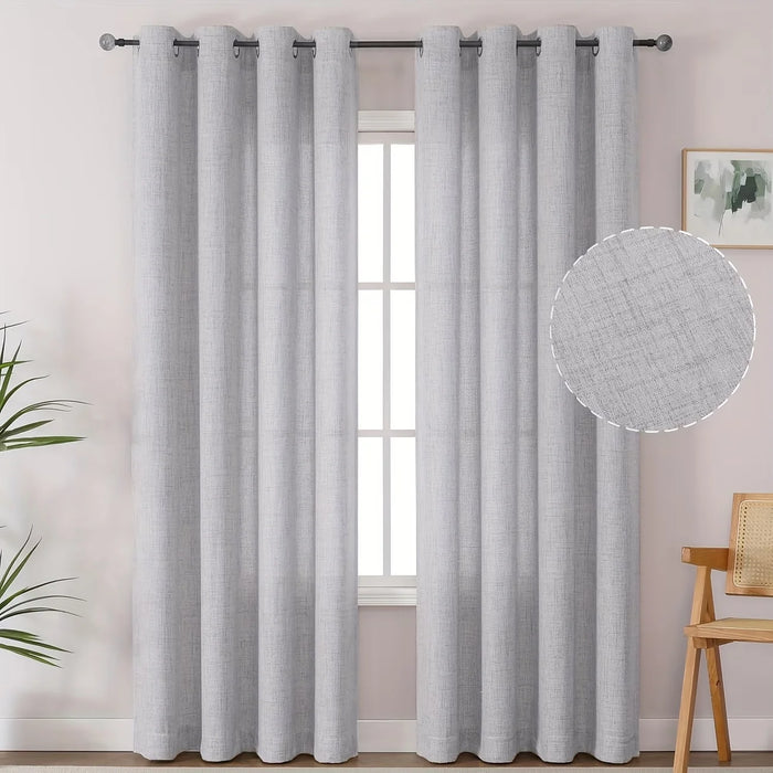 1pc Linen-Style  Sheer Curtain, Japanese/Vintage Style For Living Room Bedroom Cafe, Translucent