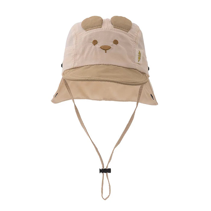 Summer Baby Hat Cartoon Bear Ear Embroidery Quick Dry Fisherman Hats for Boys Girls Neck Protection Kids Panama Hat Breathable