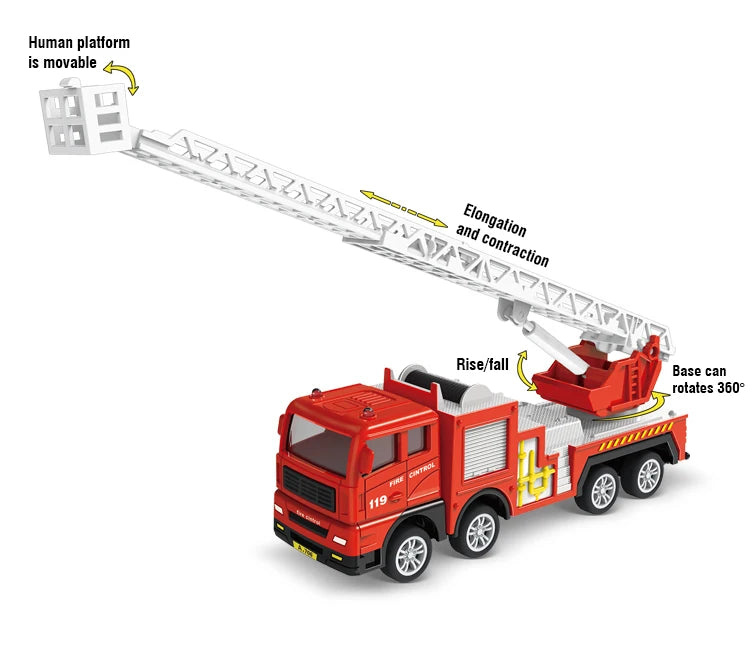 Diecast Fire Truck Model Simulation Pull Back Ladder Fire Fighting Toy Rescue Car Inertial Fire Toy Children Firefighter Truck