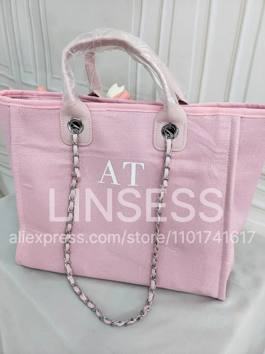 Personalised Chain Monogram Canvas Tote Bag Shoulder Bag