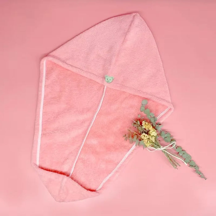 Pink coral fleece hair towel wrap with button