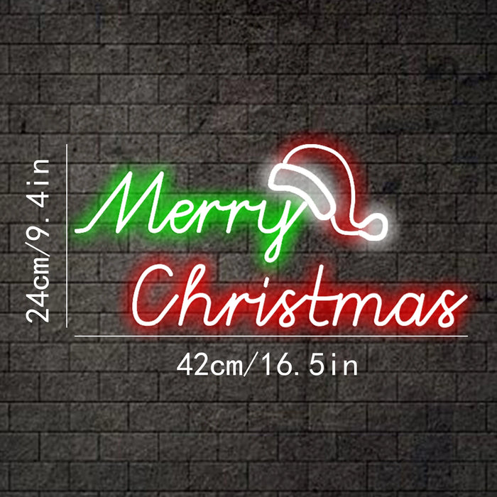 Merry Christmas Neon Sign Christmas Hat Dimmable LED Sign