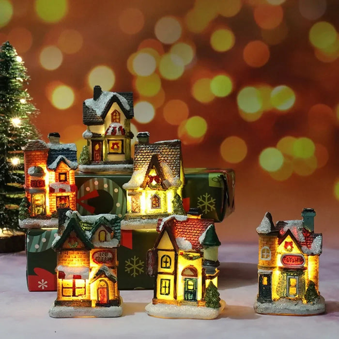 Brightness LED Light Up Small Village House Scene Christmas Decor Ornament 2024 New Year Home Decor Navidad