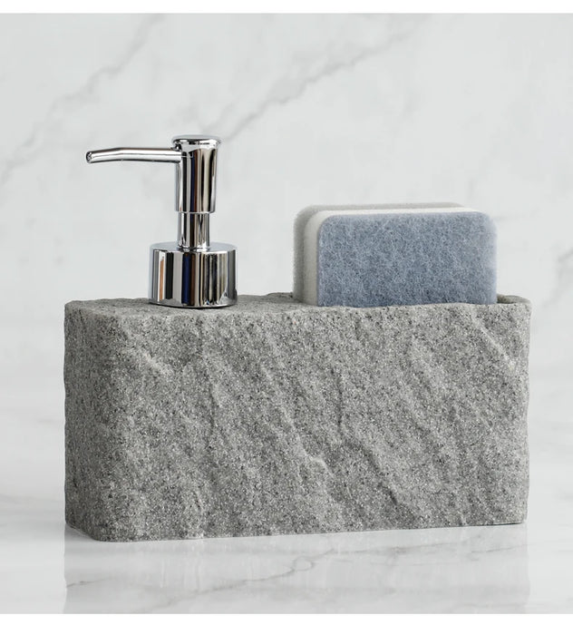 Soap Dispenser with Sponge Kitchen Sink and Bathroom Soap Dispenser  Imitation black rock Liquid Hand and Dish Soap Dispenser