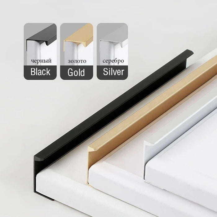 KAK Hidden Long Furniture Handles Black Kitchen Cabinet Handle Pulls Non Punched Aluminum Alloy Cupboard Door Handle Hardware