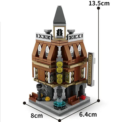 Brown gothic café building block model, 13.5 cm tall