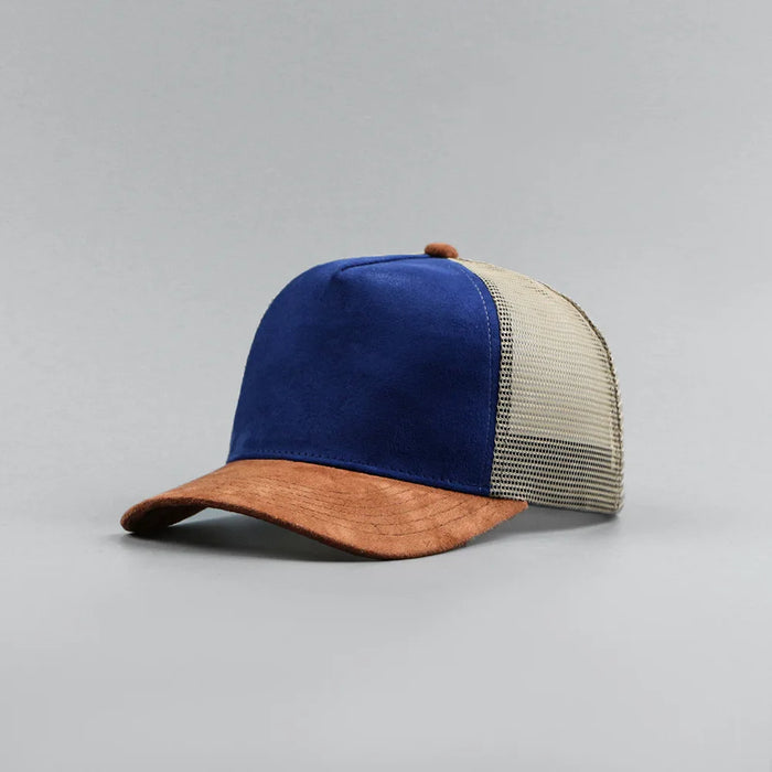 Leather Label Custom Logo Five-panel Suede Baseball Cap Men and Women Spring and Summer Color Matching Mesh Truck Driver Hat