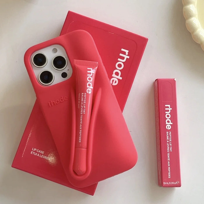 Lip Gloss Phone Case for iP 16 15 14 13 12 11 Pro Max Plus Lipstick Silicone DIY Toast Espresso Ribbon Box Cover