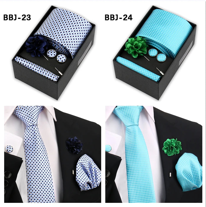 Four men's tie gift sets in assorted patterns with style codes