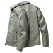 Green faux leather jacket, side view
