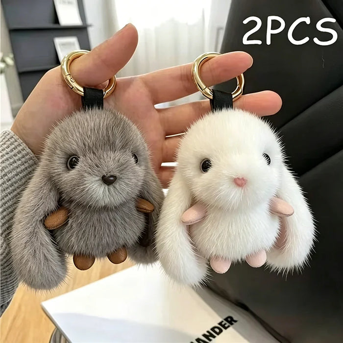 1pc Trendy Plush Rabbit White Keychain for Woman with Cute Charm Soft Toy Decorative Accessory for Bags New Year Gift Body Kit