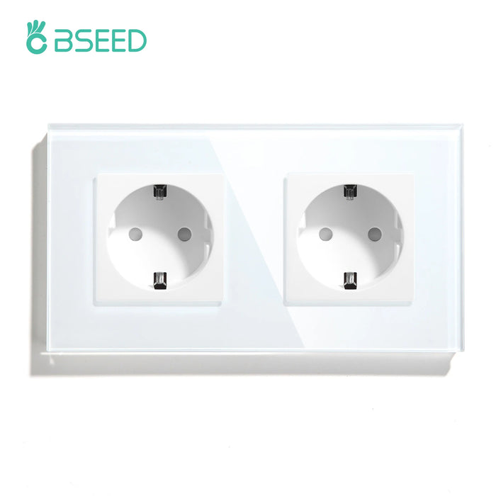 BSEED EU Standard Wall Electrical Sockets Type-C Outlets Wall Power Socket USB Charge Port Glass Panel Kids Protection 16A