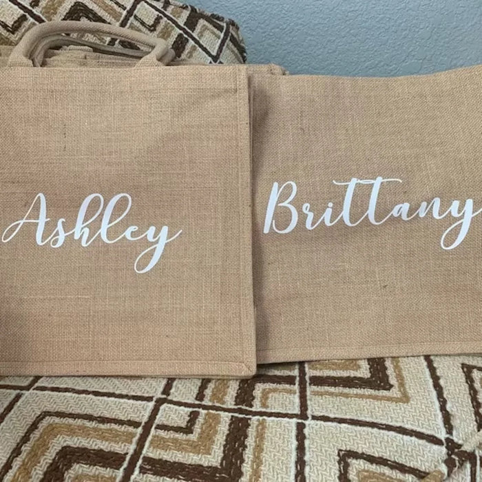 Beach Bag Personalized Name Burlap Tote Bridesmaids Beach Bag