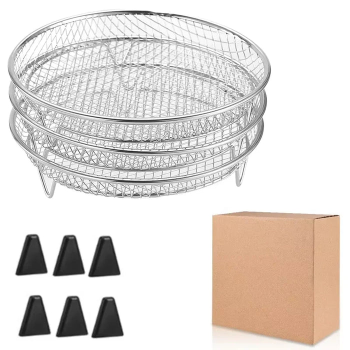 3Layers Air Fryer Rack Stainless Steel Stackable Grill Food Dehydrator Basket Air Fryer Accessory  Cook Several Food in One Time