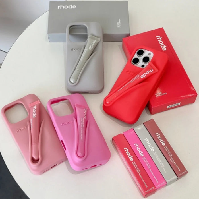Lip Gloss Phone Case for iP 16 15 14 13 12 11 Pro Max Plus Lipstick Silicone DIY Toast Espresso Ribbon Box Cover