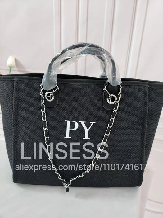 Personalised Chain Monogram Canvas Tote Bag Shoulder Bag