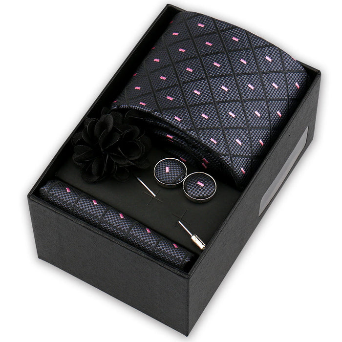 Men's tie gift set, style BBJ-48: tie, pocket square, cufflinks and pins in a gift box
