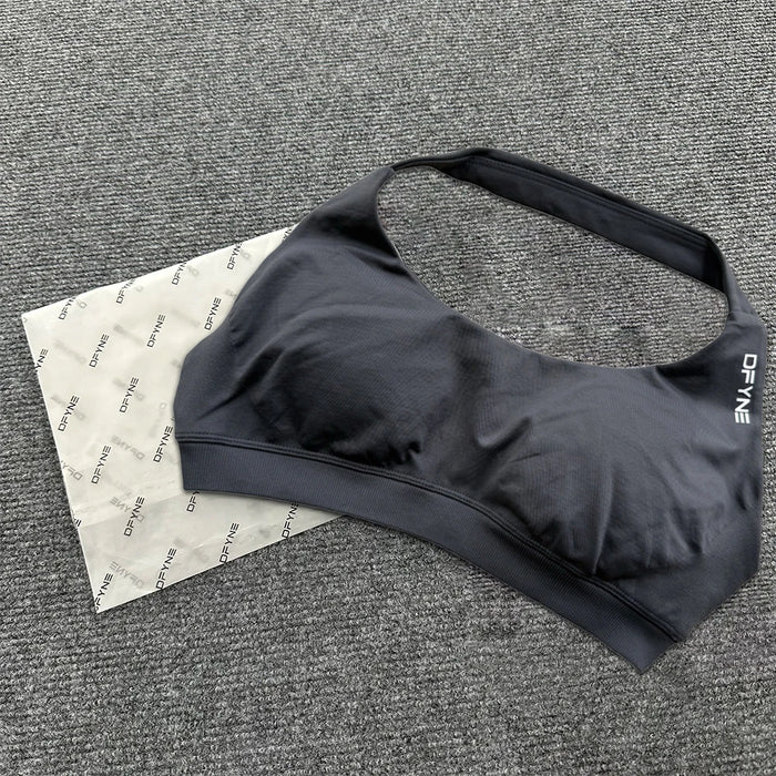 Impact Sports Bra Women Seamless Halter Neck Strap Bra with Logo Padded Open Back Yoga Top Bra Medium Support Gym Crop Top