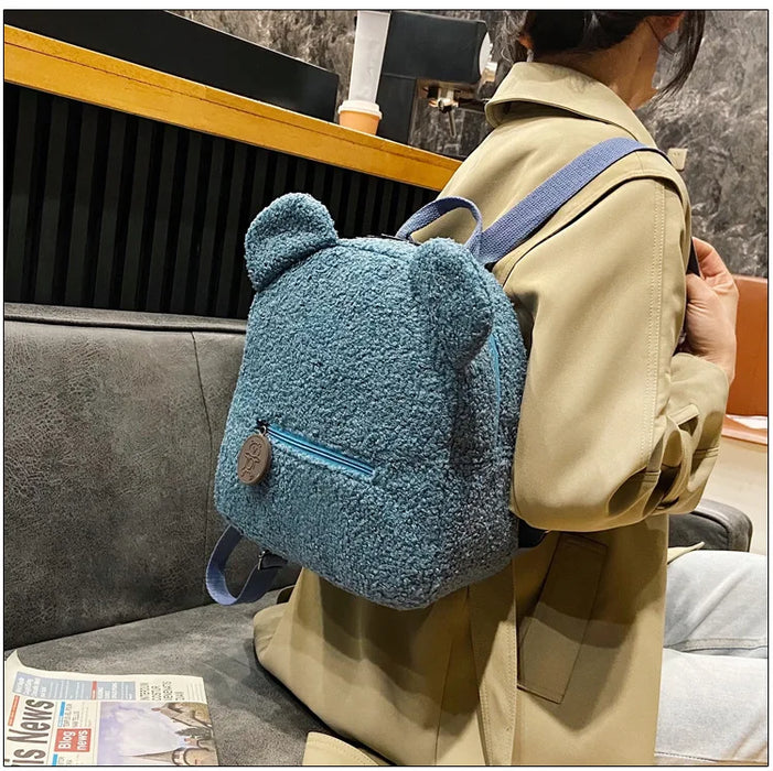 Womens Girls Cute Bear Pattern Backpack Plush
