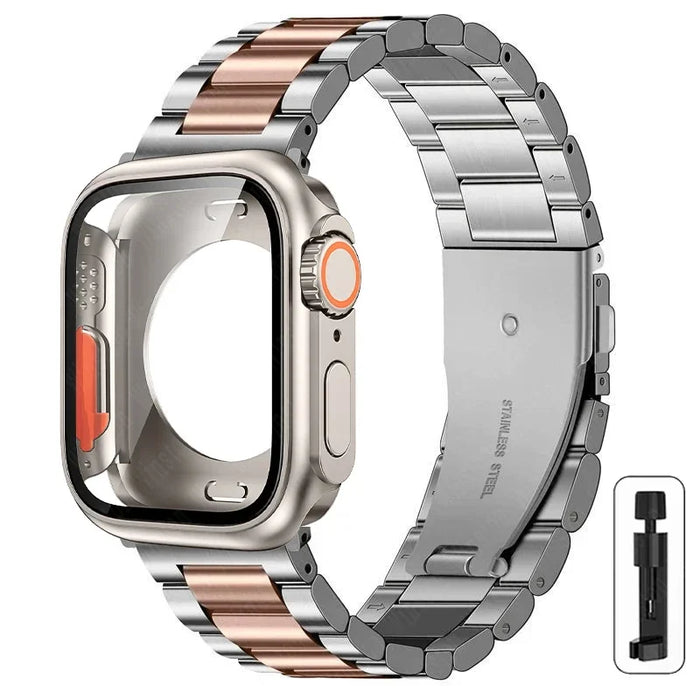 Change to Ultra Case+Band For Apple Watch 46mm 44 42mm 45mm Metal Stainless Steel strap for iWatch series Series 10 9 8 7 6 SE 5