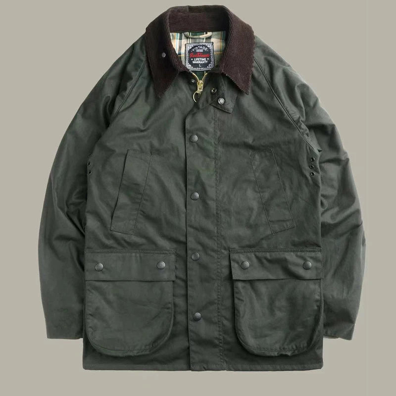 British Vintage Oil Wax Hunting Jacket Cargo Waterproof Trench Coat