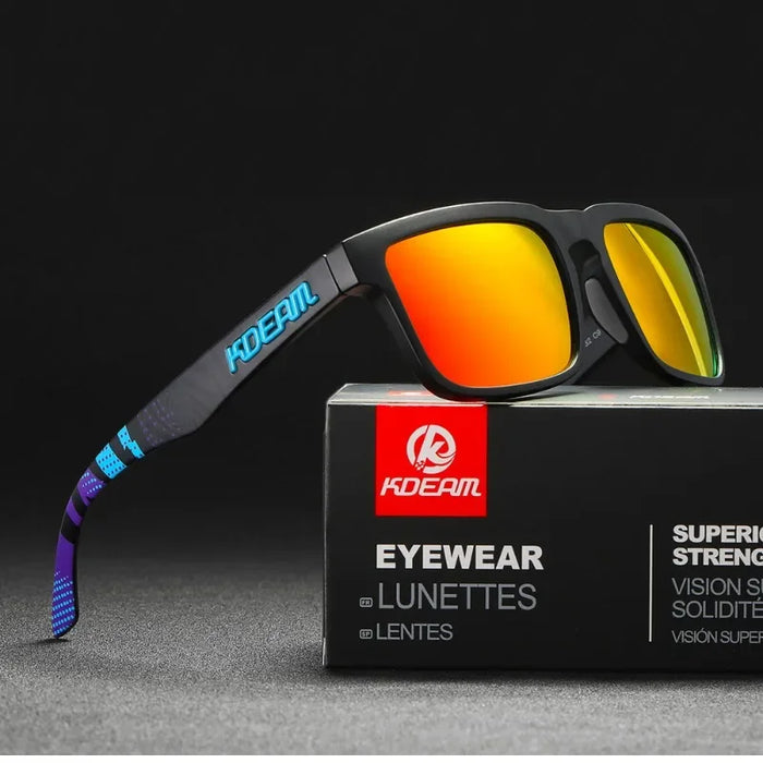 KDEAM square polarized sunglasses, mirror red lenses (C9)