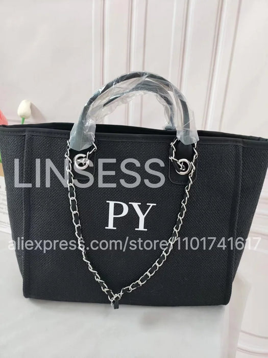 Personalised Chain Monogram Canvas Tote Bag Shoulder Bag
