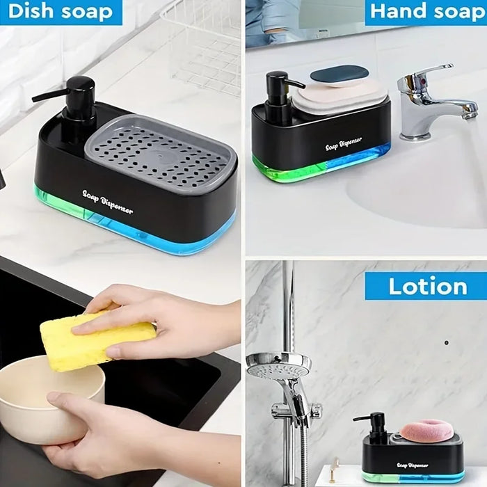 Hand and Dish Soap Dispenser Dual Soap Dispenser with Sponge Holder 3-in-1 Countertop Soap Pump Dispenser for Kitchen Sink