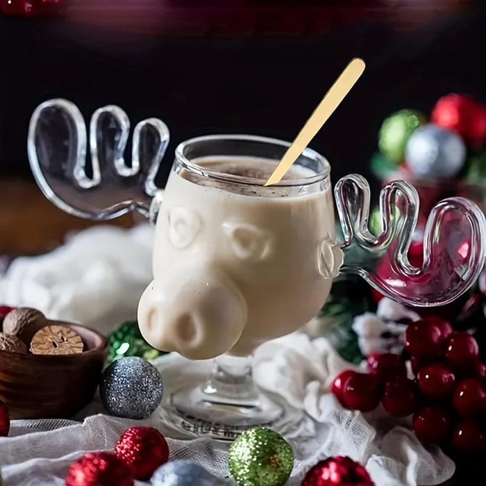 1/2/3PCS Christmas Elk Glass Cup 8Oz Milk Moose Mug Christmas Reindeer Head Beer Water Cup Xmas Holiday Party Drinkware Gifts