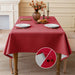 Burgundy linen-look tablecloth on a dining table