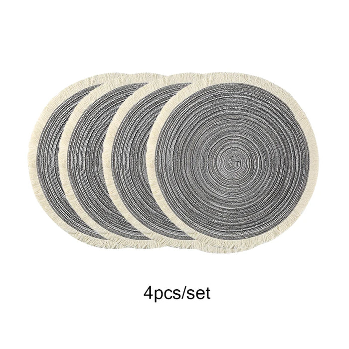 Set of 4 grey round woven placemats