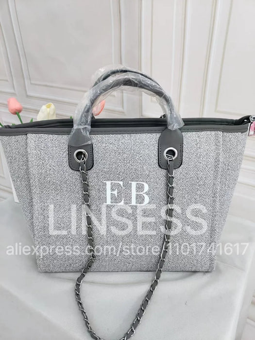 Personalised Chain Monogram Canvas Tote Bag Shoulder Bag