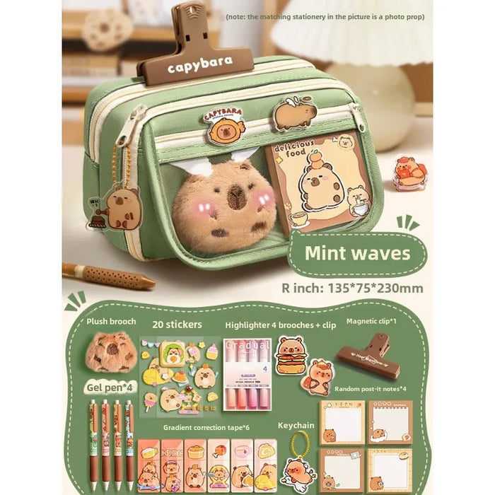 Capybara 9-layer large capacity pencil case, large capacity pencil case flip cover stationery pencil case stationery storage bag