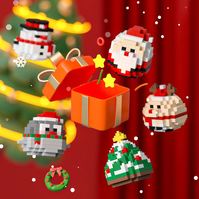 Christmas micro block figures: snowman, Santa, reindeer, penguin and tree